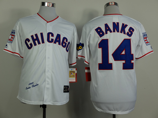 Men Chicago Cubs #14 Banks White Throwback 1968 MLB Jerseys